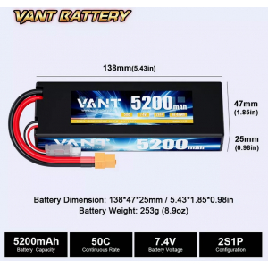 Аккумулятор Vant Li-Po 7.4V 5200mAh, 50C, 2s1p, XT-60