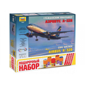 1:144 Сборная модель ZVEZDA Гражданский авиалайнер Аэробус А-320, подарочный набор