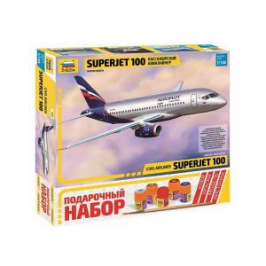1:144 Сборная модель ZVEZDA Региональный пассажирский авиалайнер Superjet 100, подарочный набор