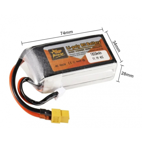 Аккумулятор ZOP Li-Po 11.1V 1350mAh, 45C, 3s1p, XT-60